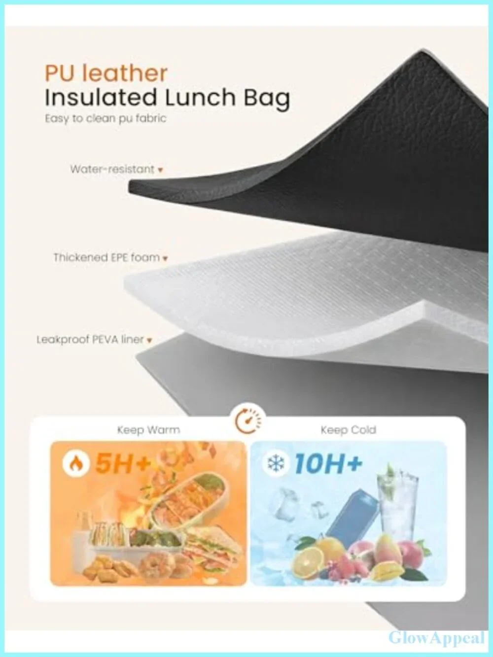 2-in-1 PU Work Tote Bag with Insulated Lunch Compartment for Laptop